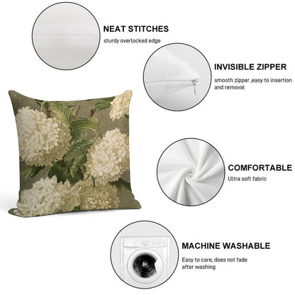 Vintage Victorian White Hydrangea Floral Soft Fade-Resistant Throw Pillow