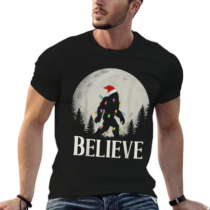 Funny Christmas Bigfoot Santa Hat Moon Sasquatch Kids Mens  Graphic-printed T-Shirt