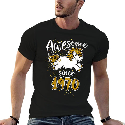 Womens Awesome Since 1970 Unicorn 50th Birthday Gift For Her  Fade-proof Color T-Shirt