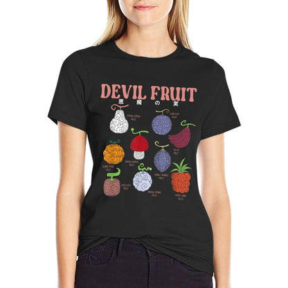One Piece Anime Devil Fruit Varieties Illustration Trendy Pattern T-Shirt