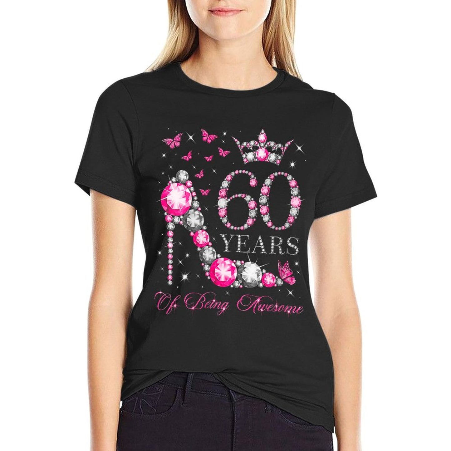 Womens 60 Years Of Being Awesome Happy 60th Birthday Diamond Crown  Tagless Design T-Shirt