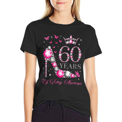 Womens 60 Years Of Being Awesome Happy 60th Birthday Diamond Crown  Tagless Design T-Shirt