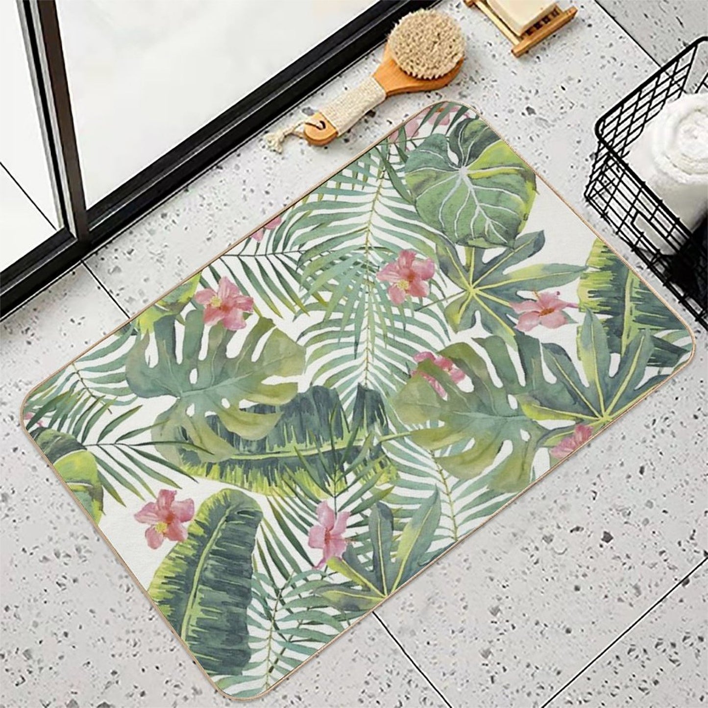Tropical Leaves Pattern  Easy To Clean Bath Mat