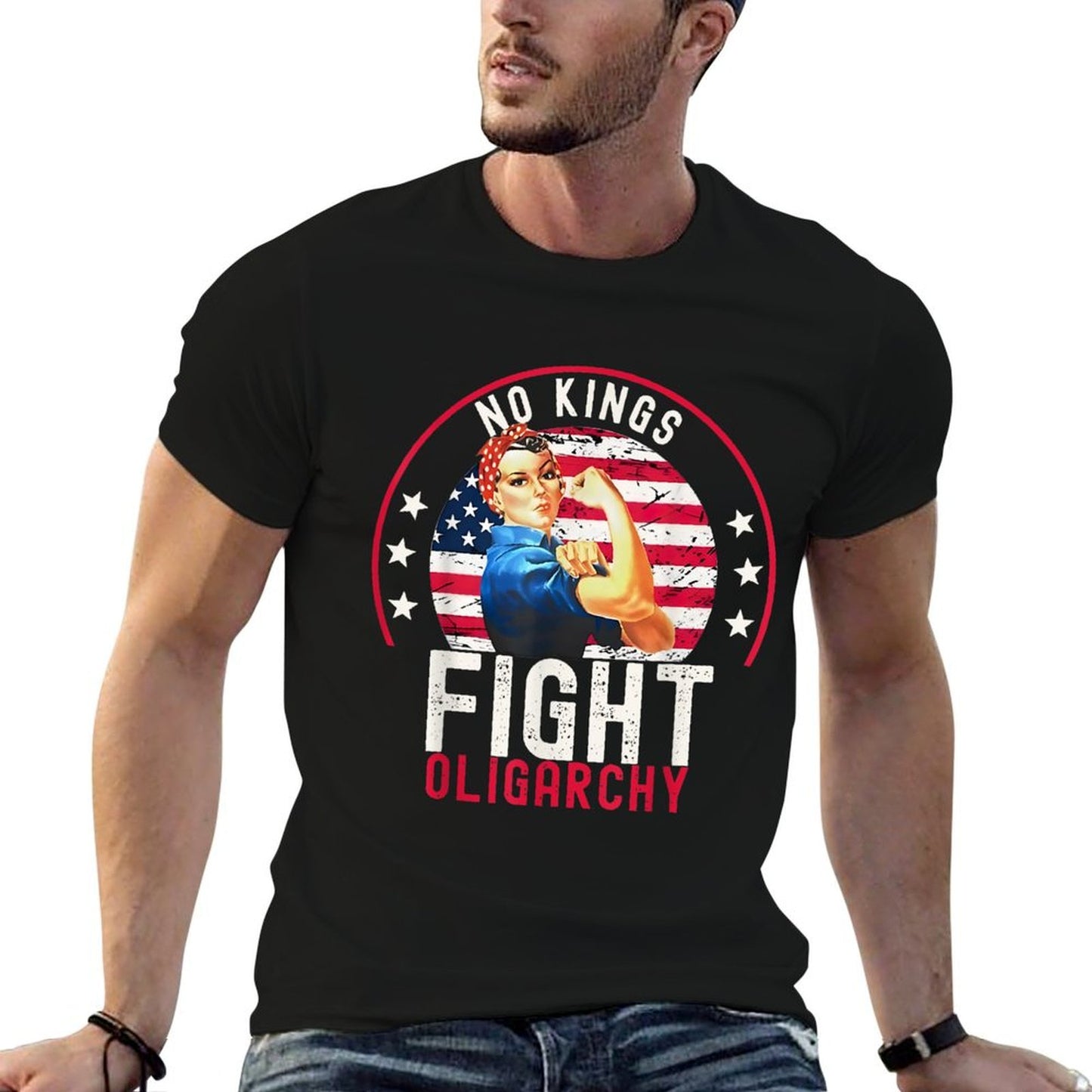 Vintage No Kings Fight Oligarchy Woman's Girl America Rolled Sleeves T-Shirt