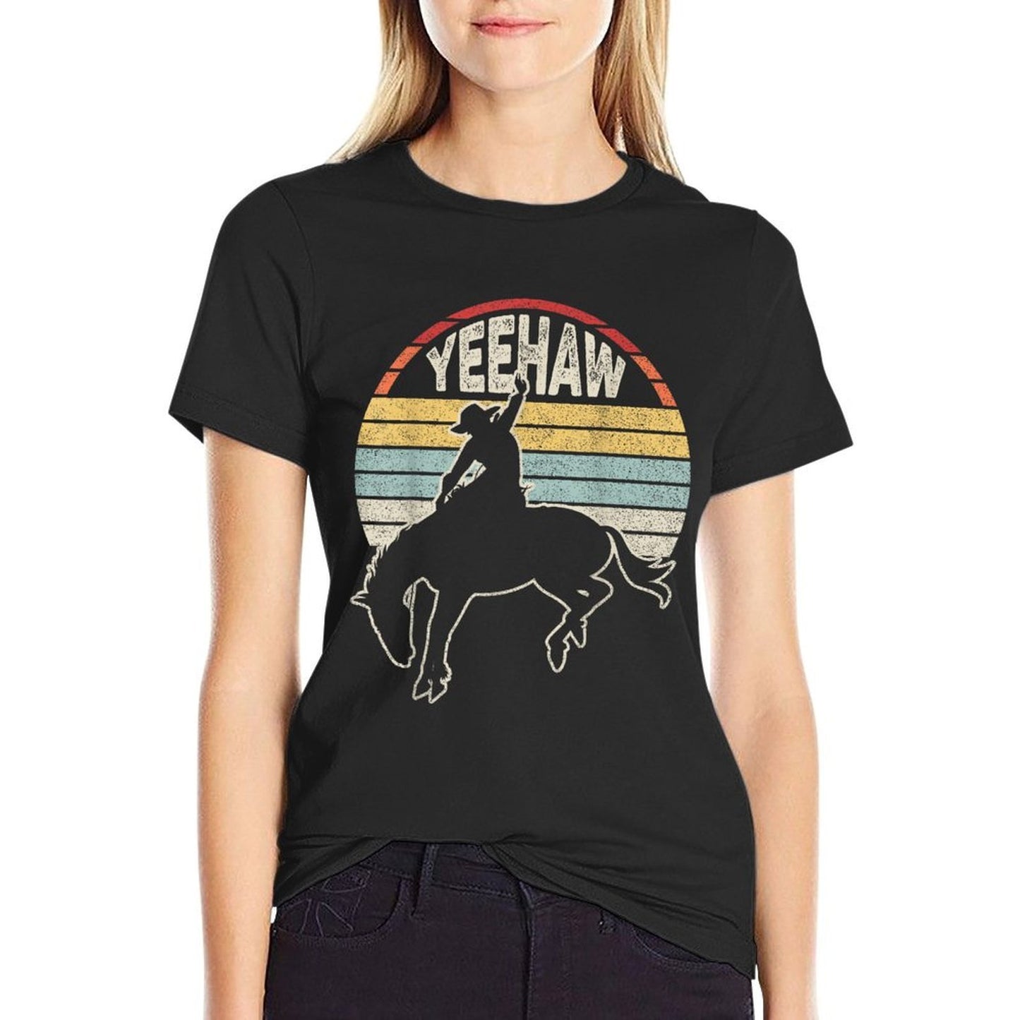 Retro Horse Riding Yeehaw Rodeo Cowboy Western Country  Durable T-Shirt