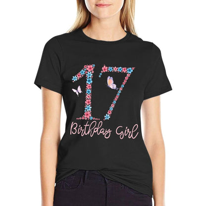 Floral 17th Birthday Butterfly For Girls  High-quality Stitching T-Shirt