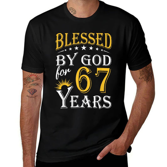 Vintage Blessed by God for 67 Years Happy 67th Birthday  Fade-proof Color T-Shirt
