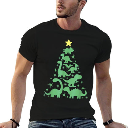 Dinosaur Christmas Tree Dino TRex Dinosaur Lover Christmas  Rolled Sleeves T-Shirt