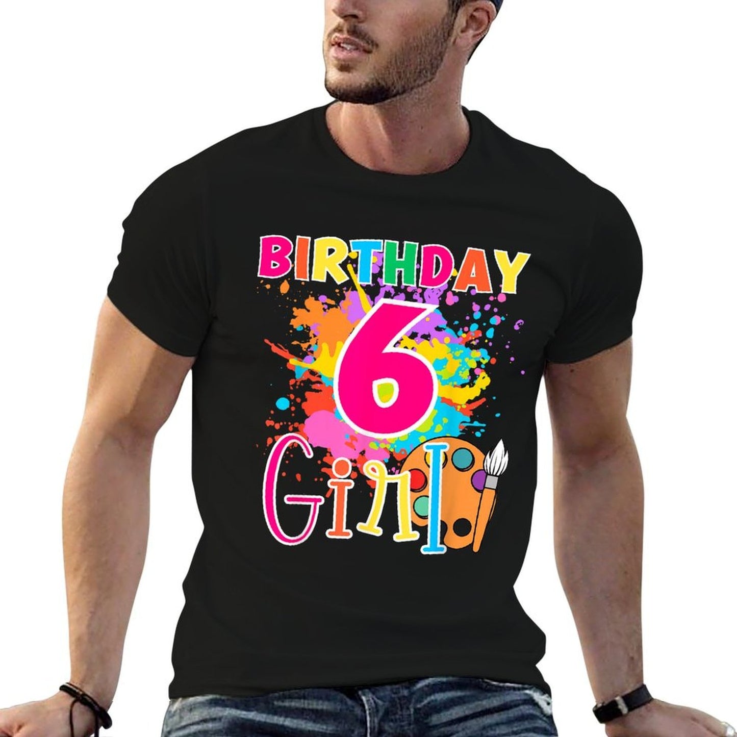 Birthday Girl Little 6 Year Old Painting Art 6th Bday Party  Cotton T-Shirt