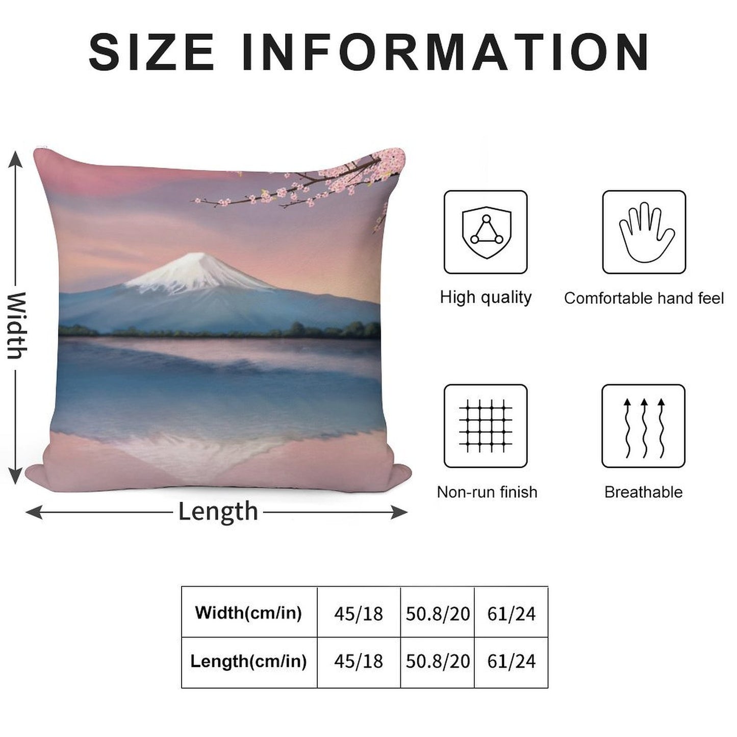 Mt Fuji with Cherry Blossoms Soft Durable Construction Throw Pillow