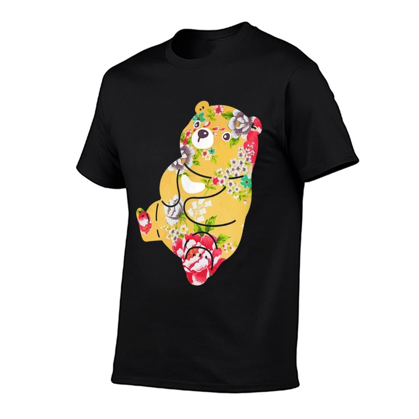 Taiwan Flower Cloth Pattern, Bear, Yellow, Guest Flower Cloth, Taiwan Miscellaneous Goods, Taiwan Style, Cute, Stylish  Rolled Sleeves T-Shirt