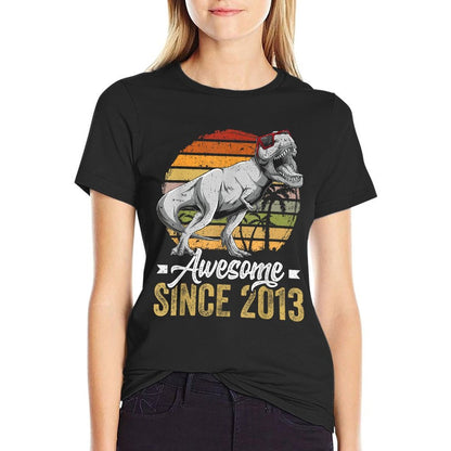 Awesome Since 2013 12 Years Old 12th Birthday Trex Dinosaur  Polyester Blend T-Shirt
