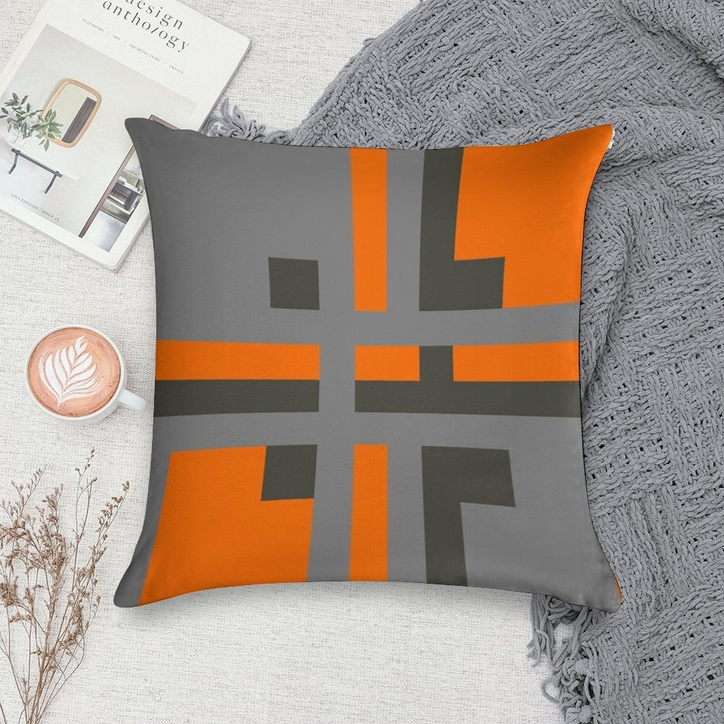 Divine Color Block Grey And Orange 01 Soft Style Accent Throw Pillow
