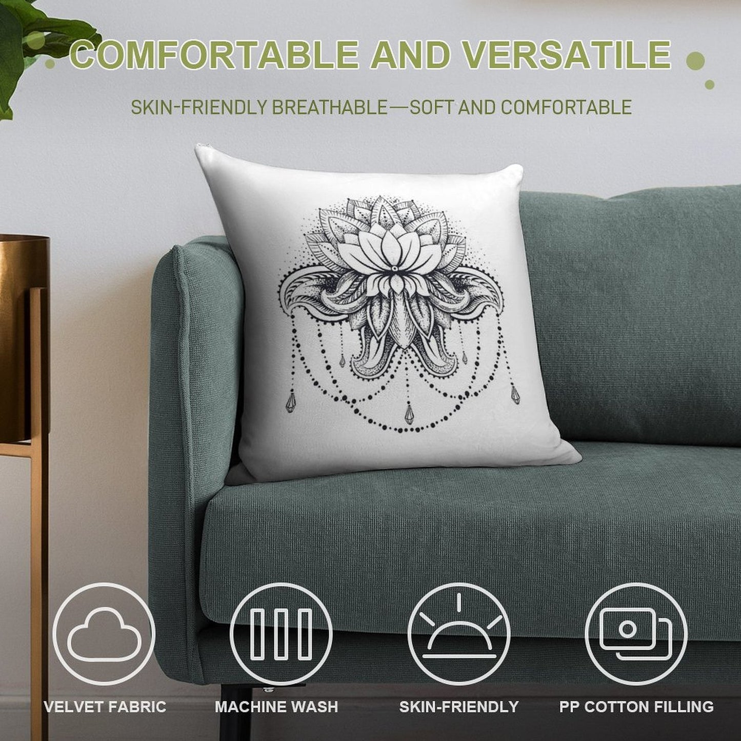 Ornamental Lotus Soft Shrink-Resistant Throw Pillow