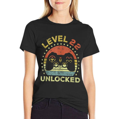 22nd Birthday Gaming Level 22 Unlocked  Graphic-printed T-Shirt
