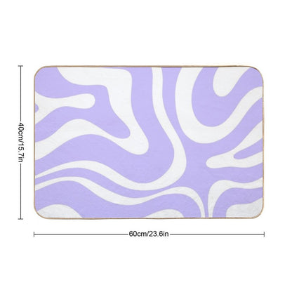 Retro Modern Liquid Swirl Abstract Pattern Square in Light Purple And White  Stain-Proof Bath Mat