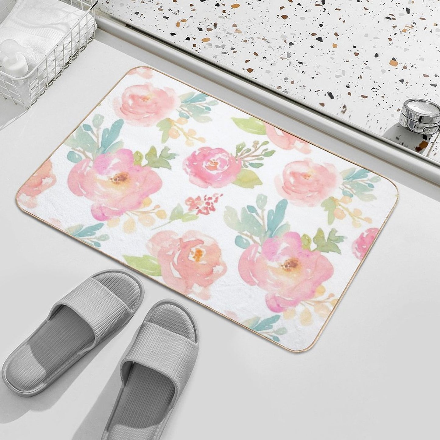 Peony Floral Print  Eco-Friendly Bath Mat