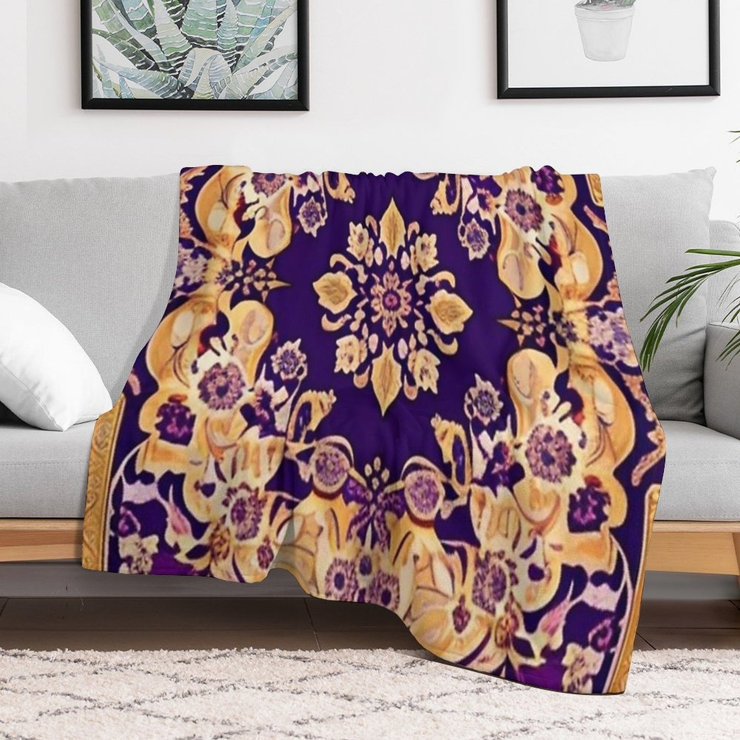 Purple And Gold Persian Floral Shrink-resistant Throw Blanket