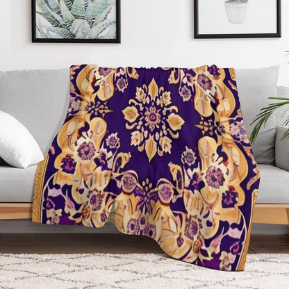 Purple And Gold Persian Floral Shrink-resistant Throw Blanket