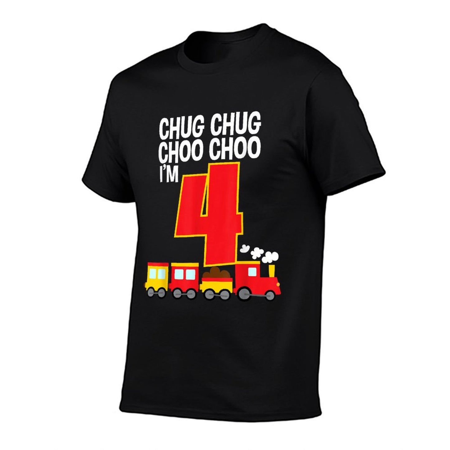 Chug Chug Choo Choo I'm 4 4th Birthday Train Party  Ribbed Collar T-Shirt