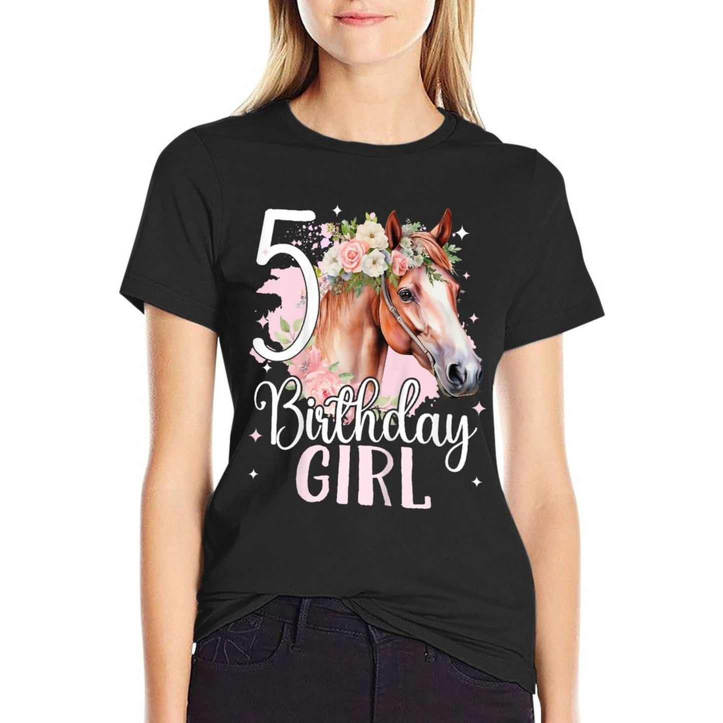 Kids 5th Birthday Horse Girl 5 Years Five Finally 5 Birthday  Wrinkle-resistant T-Shirt