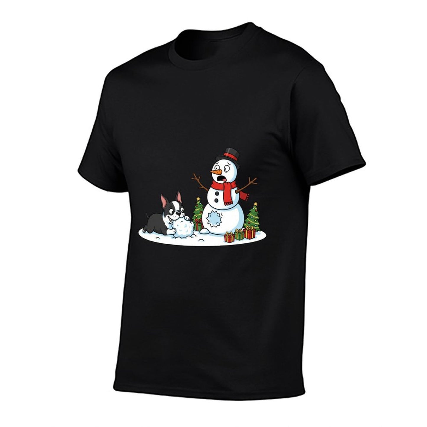 Boston Terrier Snowman Christmas Tree Xmas Womens Mens Kids  Tagless Design T-Shirt