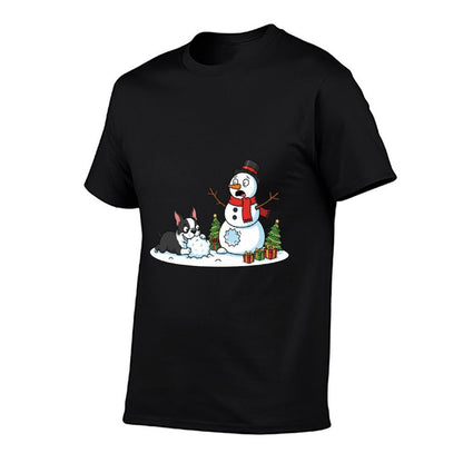 Boston Terrier Snowman Christmas Tree Xmas Womens Mens Kids  Tagless Design T-Shirt