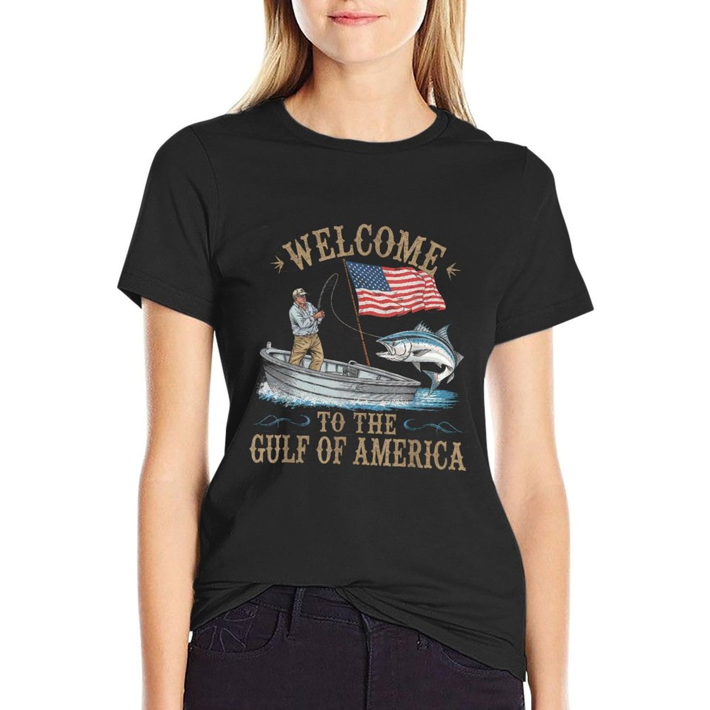 Gulf Of USA America Gift Men Women Flag Beach Versatile T-Shirt