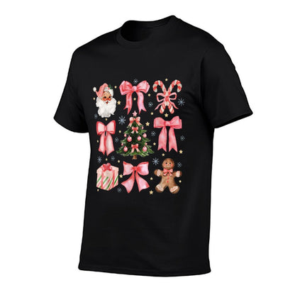 Coquette Bow Santa Christmas Tree Cake Candy Cane Xmas  Tagless Design T-Shirt
