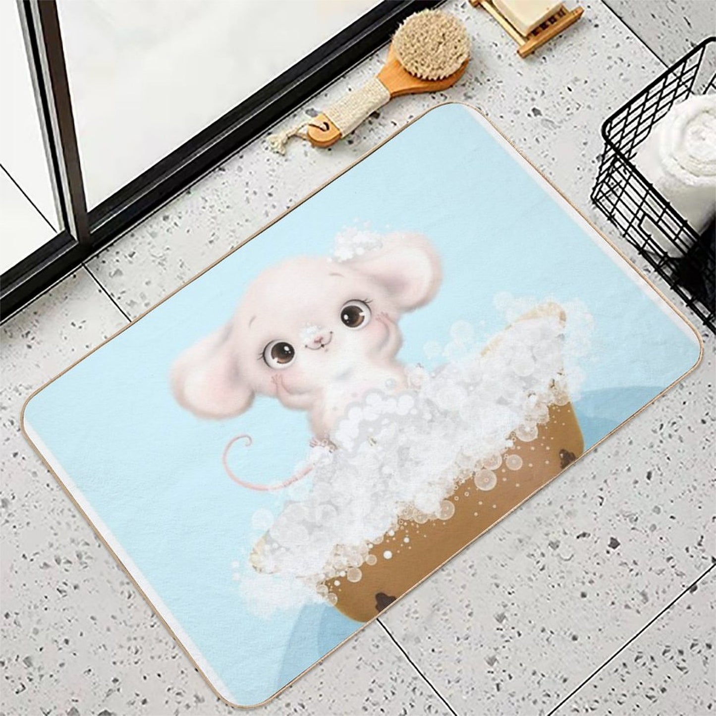 Cute Baby Mouse in A Bathtub, Boys Bathroom Print, Baby Animals in Tub, Whimsy Animal, Kids Bathroom Art  Absorbent Bath Mat