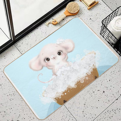 Cute Baby Mouse in A Bathtub, Boys Bathroom Print, Baby Animals in Tub, Whimsy Animal, Kids Bathroom Art  Absorbent Bath Mat