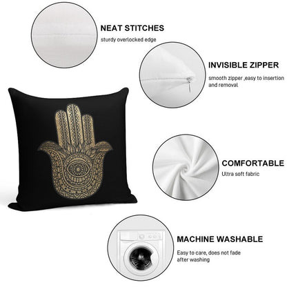 Golden Hamsa Hand Soft Hidden Zipper Throw Pillow