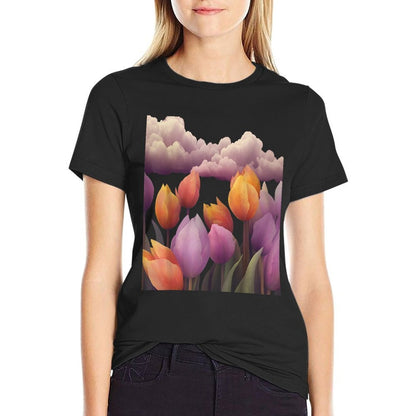 Tulip Fields At Twilight Floral Art  Eco-friendly Material T-Shirt