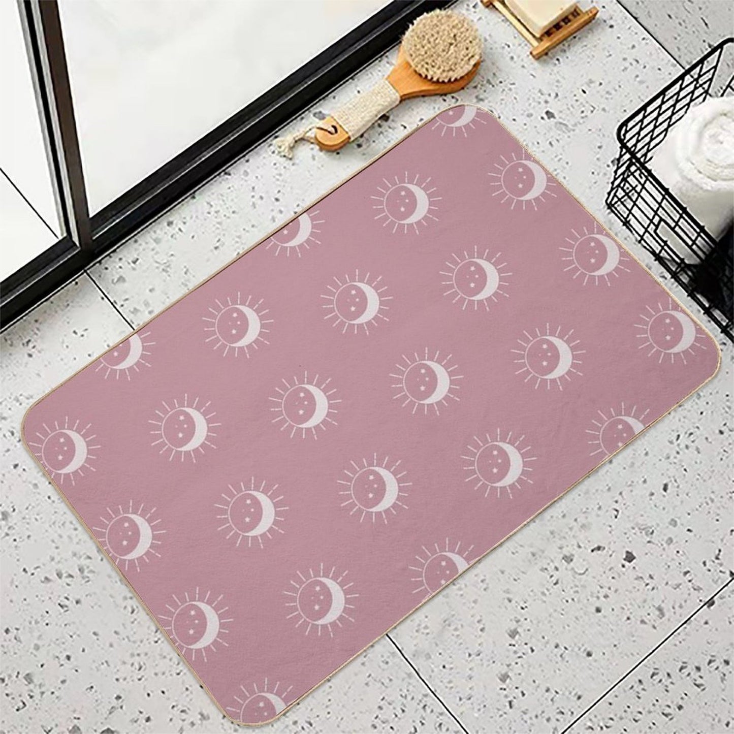 Pretty Sun And Moon Pattern Soft Aesthetic In Muted Colors Deep Pink  Long-Lasting Bath Mat