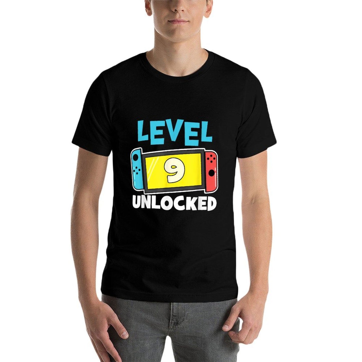 Level 9 Unlocked Gamer 9th Birthday Gift Video Game Lovers  Ribbed Collar T-Shirt