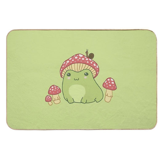 Kawaii Frog with Mushroom Hat Cottagecore Aesthetic, Toadstool And Snail Companion, Perfect for Frogge Lovers  Toxin-Free Bath Mat