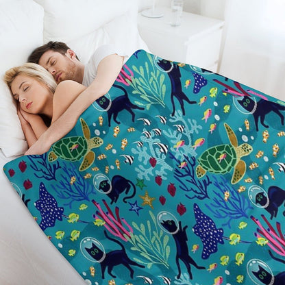 Feline Seabed Exploration Eco-conscious Throw Blanket