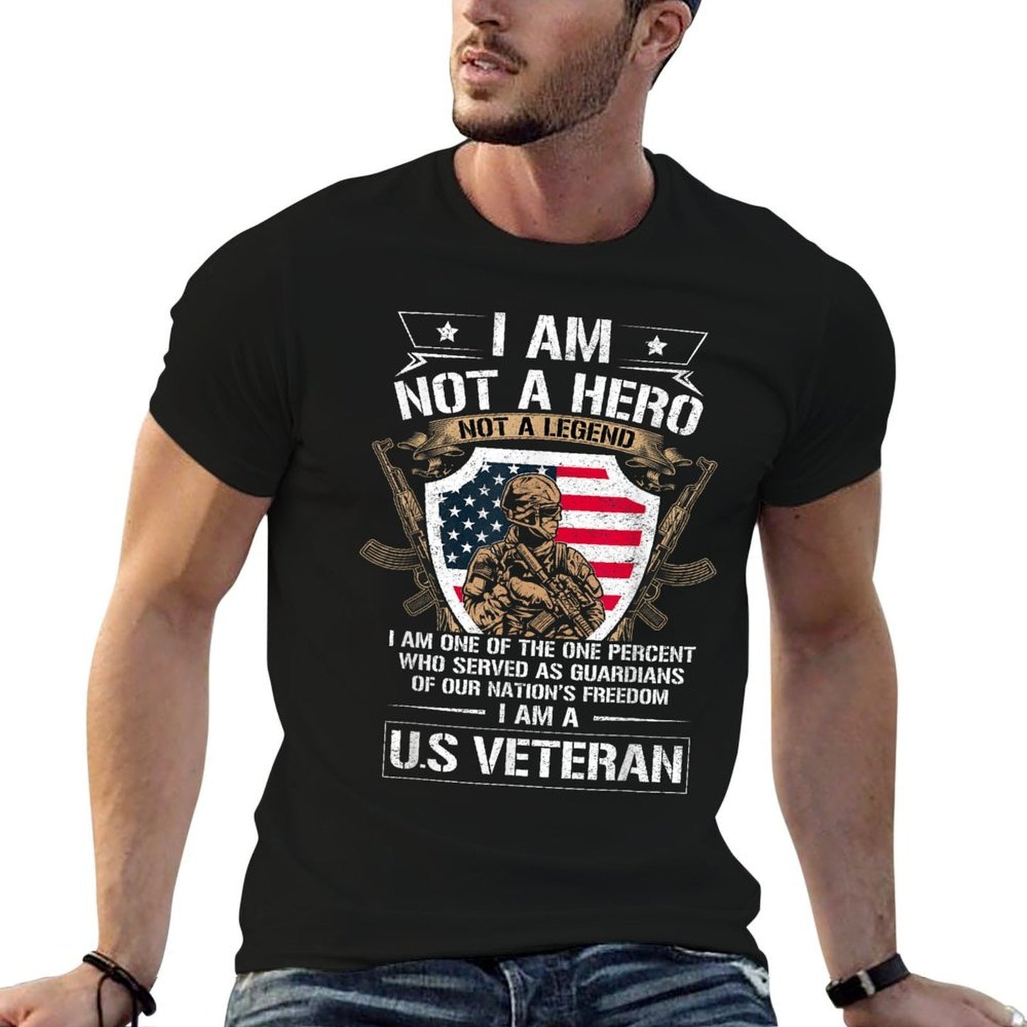 I Am Not A Hero Not A Legend I Am A US Veteran USA Military  Rolled Sleeves T-Shirt