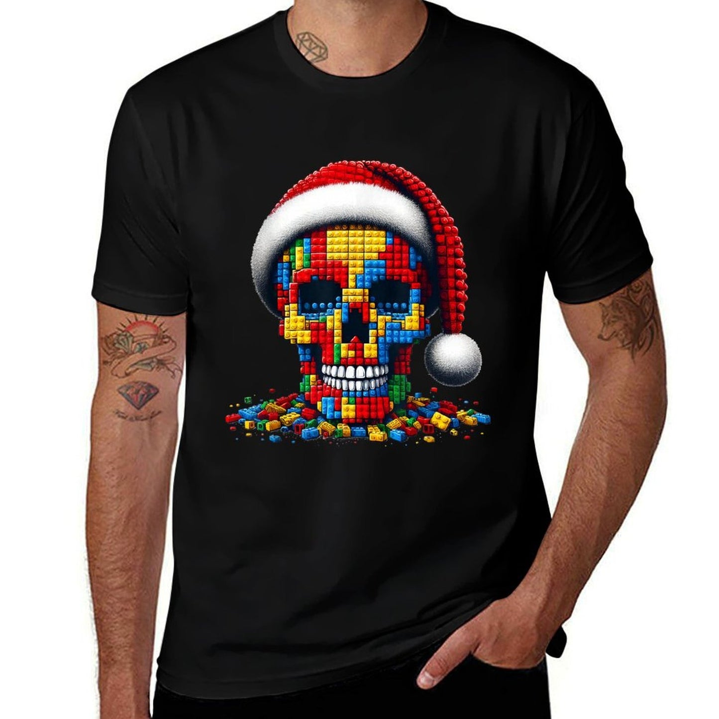 Christmas Skull Santa Hat Block Bricks Master Builder  Eco-friendly Material T-Shirt