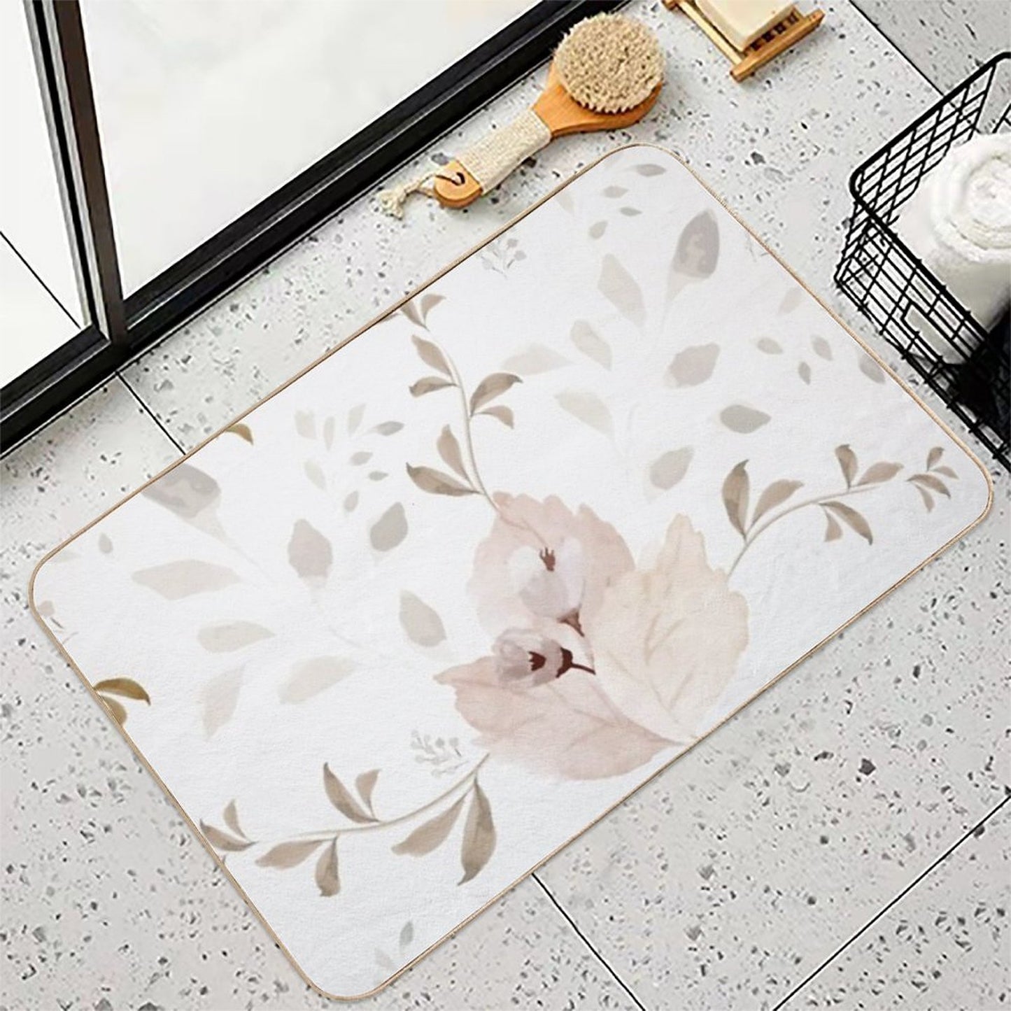 Neutral Watercolor Flower Pattern  Long-Lasting Bath Mat