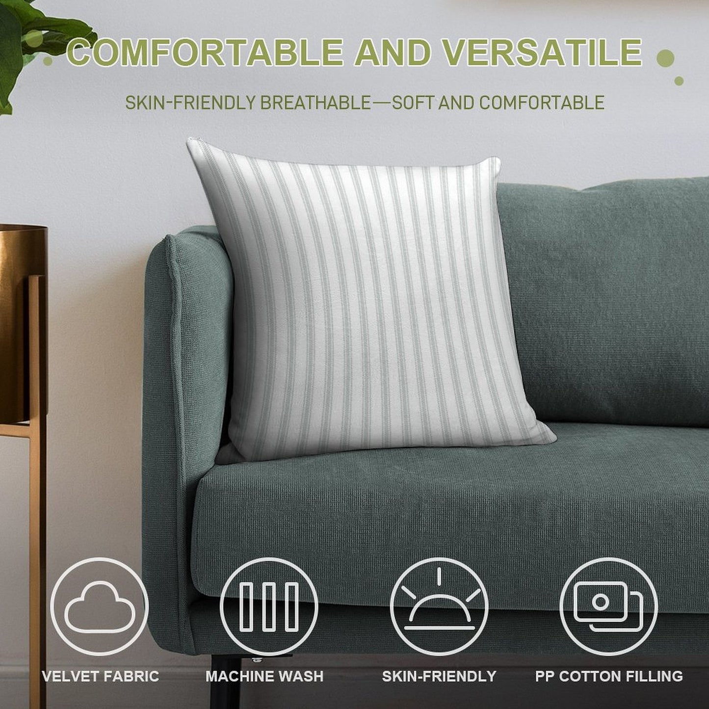 Farmhouse Inspired Ticking Stripe Soft Hidden Zipper Throw Pillow