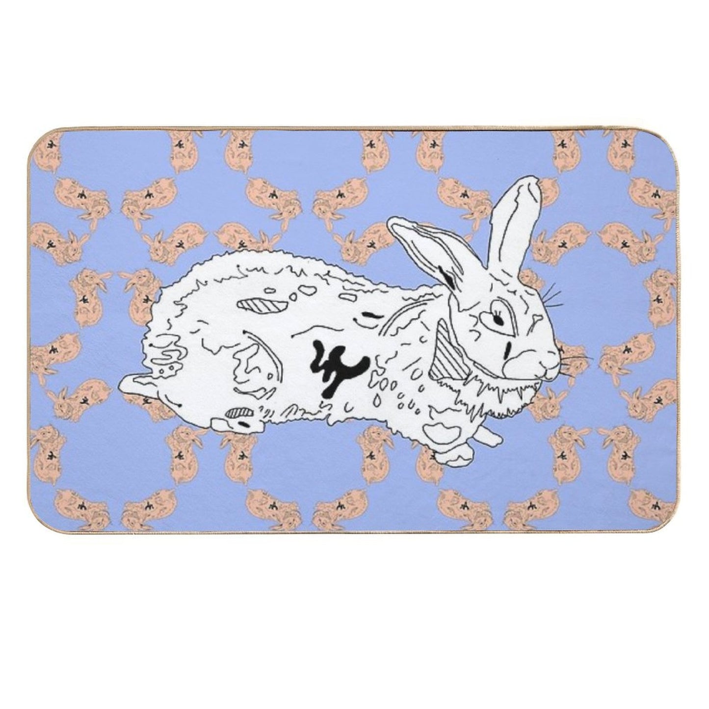 Sweet Bunny - Illustration - Vegan Art  Repositionable Bath Mat