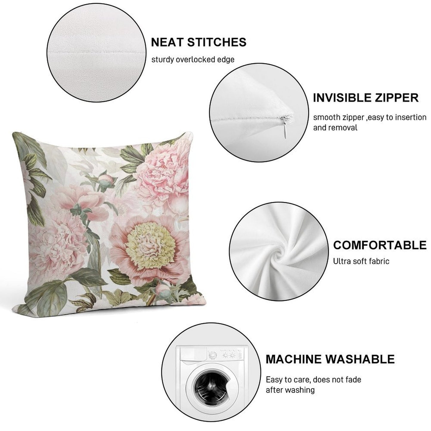 Vintage Botanical Blush Peony Flowers Botanical Garden Pattern Soft Style Accent Throw Pillow