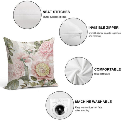 Vintage Botanical Blush Peony Flowers Botanical Garden Pattern Soft Style Accent Throw Pillow