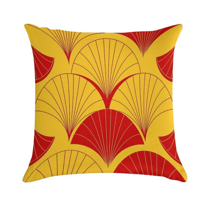Asian Art Deco Red And Yellow Fan Pattern Soft Durable Construction Throw Pillow