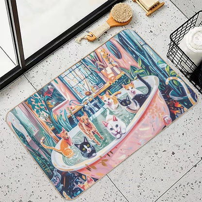 Cats in Bathroom II  Non-Slip Bath Mat