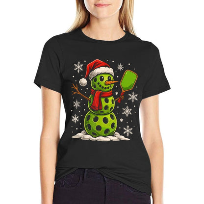 Christmas Pickleballs for Women Men Snowman Pickleball  Durable T-Shirt