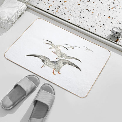 Seagull Japanese Painting  5 Seagulls Above Turbulent Sea Design  Seabird  Gull  Minimalist  Repositionable Bath Mat