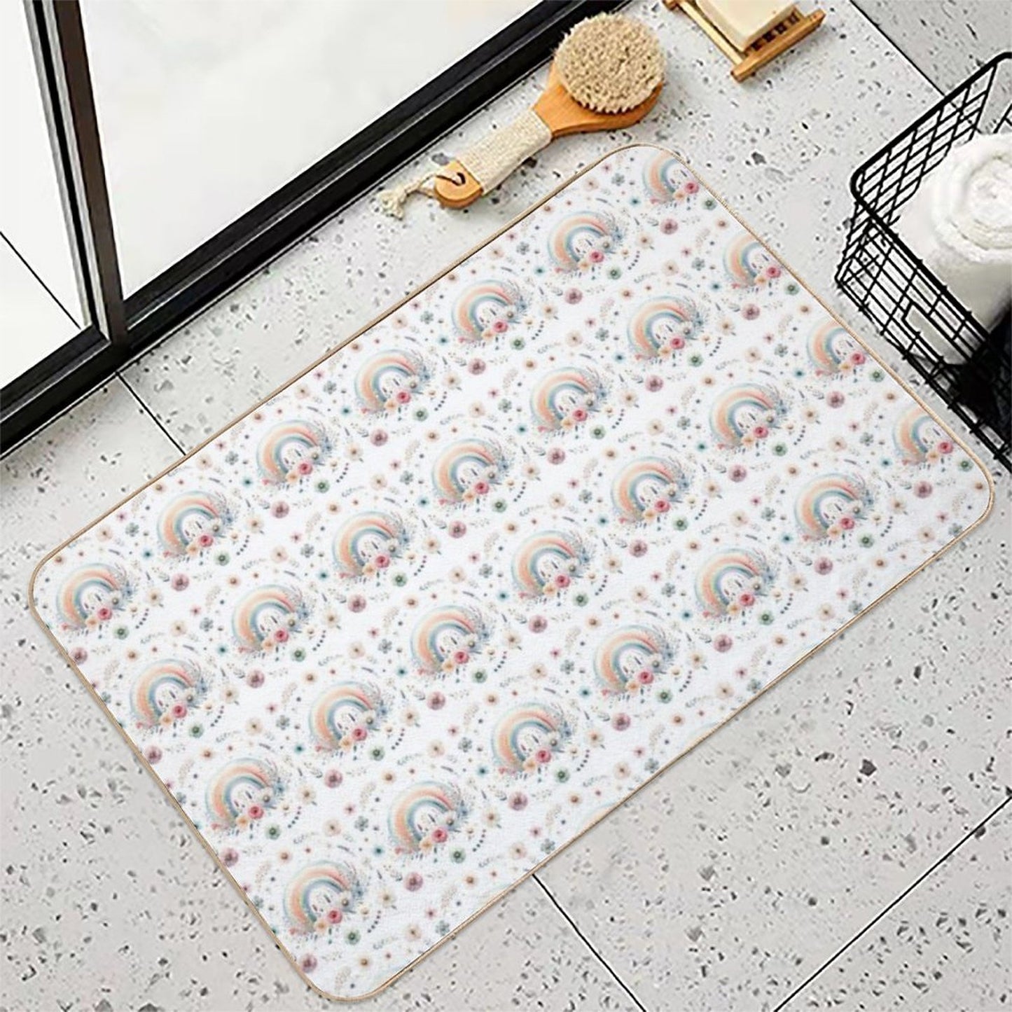 Cute Little Duck Rainbow Flowers  Odorless Bath Mat