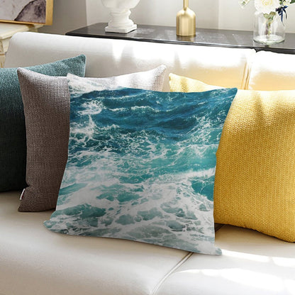 Blue Ocean Waves Soft Hidden Zipper Throw Pillow